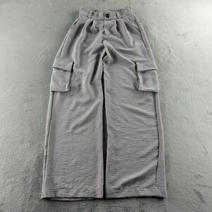 Monteau Pants Womens XS Gray Wide Leg Cargo Crepe Elastic Waist Casual Pockets